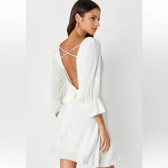 Lulu’s Size Large Mini Dress In the Meadow White Embroidered Backless - Picture 9 of 9